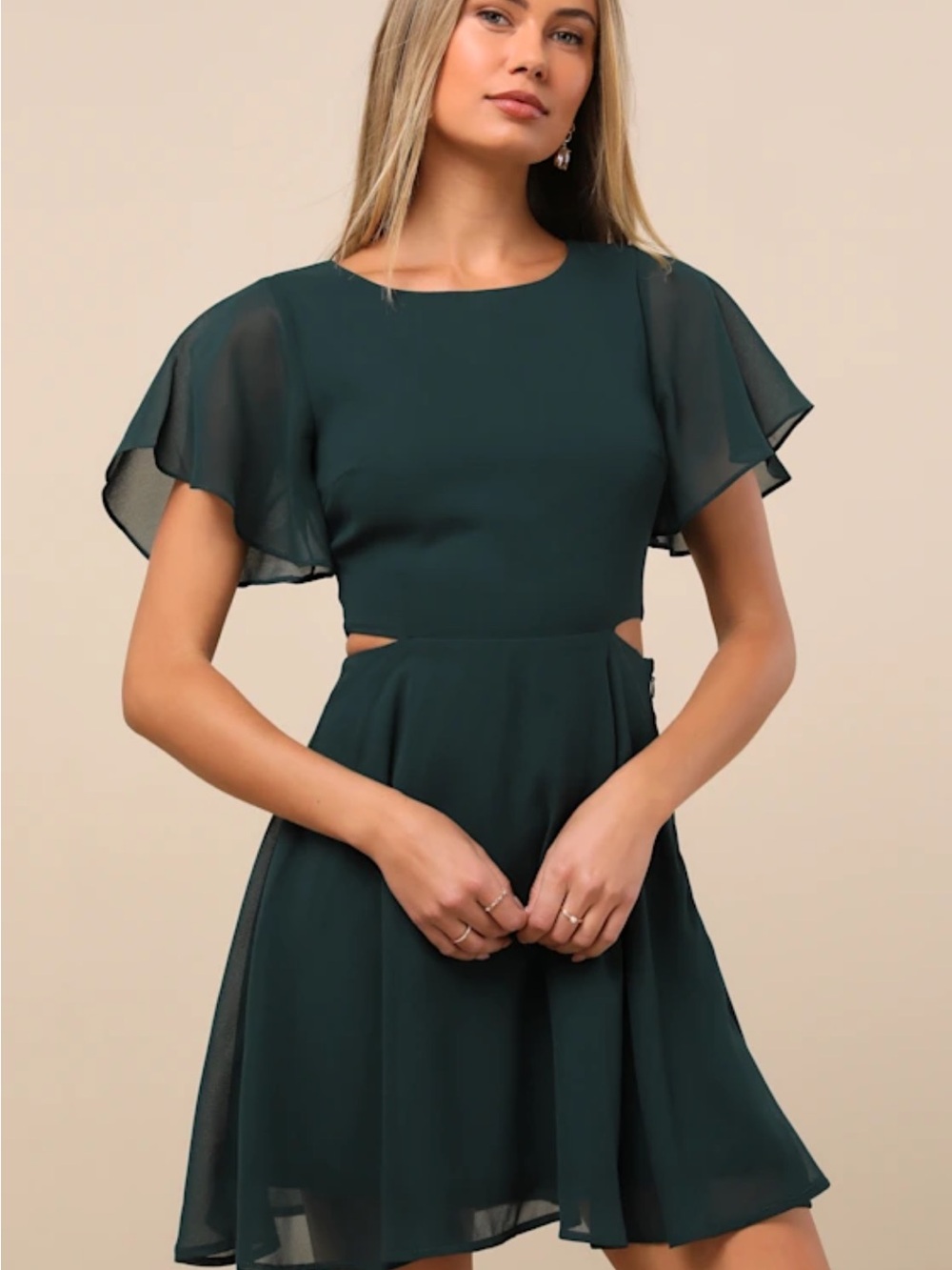 Lulu's Dark Green Flutter Sleeve Midi Dress